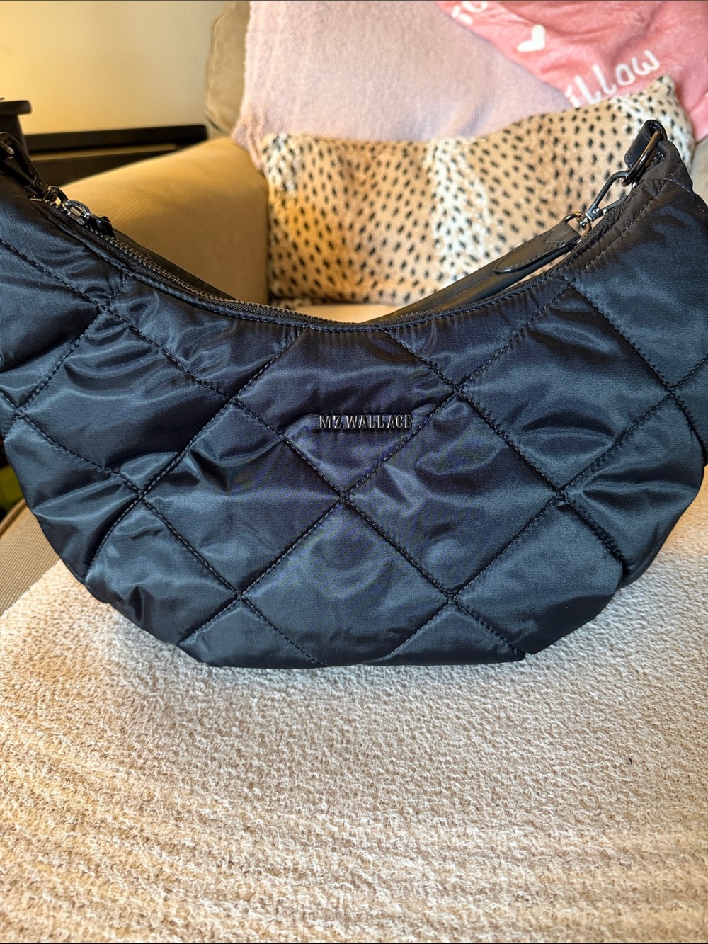 MZ Wallace Quilted Crescent Shoulder Bag - Black